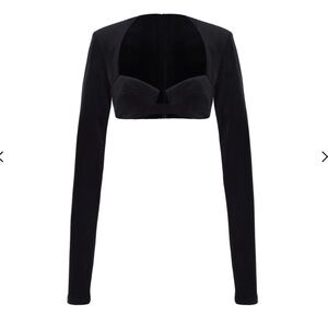 $790 The New Arrivals Ilkyaz Ozel Black velvet Long Sleeve Crop Top FR 34 NWT